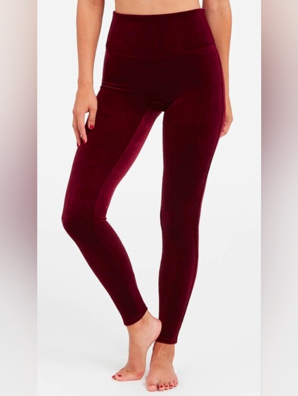 NWT SPANX Cozy Fall Winter Burgundy Velvet Leggings High Rise Shaping XS